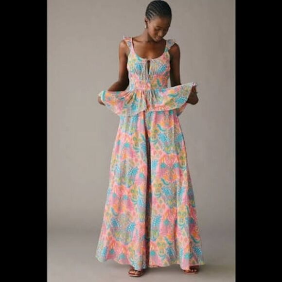 Love The Label Pants - Anthropologie Love The Label Boho Wide Leg Jumpsuit Size S Tie Paisley Festival